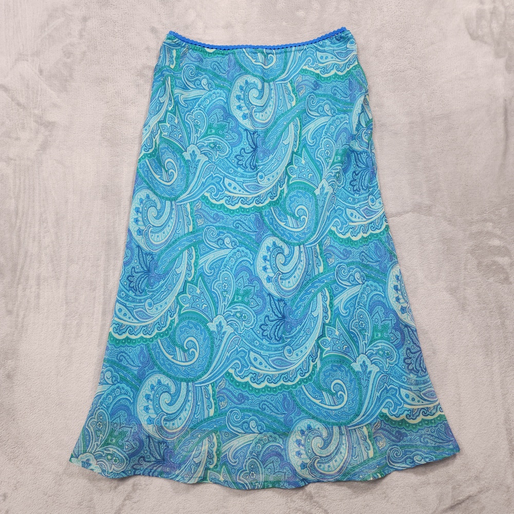 Vintage Wanted Skirt Womens L Blue Paisley Chiffon A-Line Midi Lined Feminine